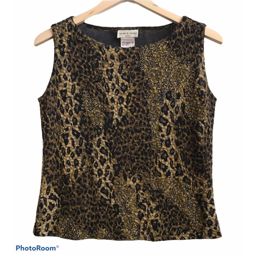 Vintage Sarah B Studio Sleeveless Animal Print Top